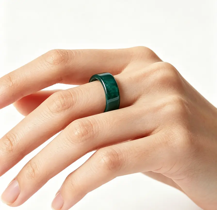 Unisex A-Grade Genuine Natural Jadeite Blue Water Ring - Waxy Carved Rare Stone, High-End Collectible Cultural Jewelry, Carved Stone Ornament, High-End Jewelry