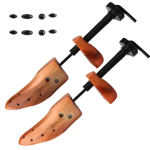 Wide Feet Solid Wood Shoe Stretcher Pair 2-Way Length Width Expander Tool Leather Shoe Stretcher for Men Women US 4-13 Loafers Sneakers Heels Boots Bunion Pain Relief Foot Care Closet Essential Shoe Widener Extender
