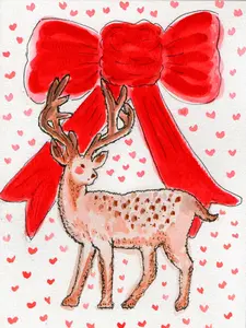 Beautiful Valentine Deer with Hearts and Red Bow Canvas Print for Festive Home Decor