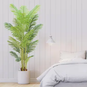 Plantas artificiales para interior，4ft 5ft 6ft 7ft Artificial Palm Tree - Fake Plant with White Tall Pot, Faux Tropical Golden Rattan Palm Tree with Realistic Palm Leaves, Indoor Floor Plant Decorative Fruit Ornaments for Home Office Decor outdoor bonsai