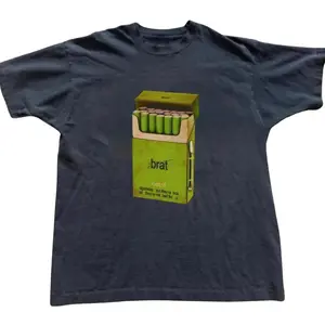 Funny Brat Cigarette Pack Graphic T-Shirt, Lime Green 20 Pack Tobaco Box Parody Illustration Inspired by Y2K Aesthetic, Unisex Dark Charcoal Streetwear Tee