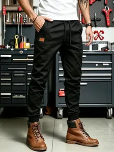 Men’s multi-pocket cargo jogger pants with elastic cuffs; lightweight tactical cargo long pants with an elastic waistband that narrows at the waist; street-style hiking pants for men; multiple pockets; suitable for work, hiking, streetwear; available in v