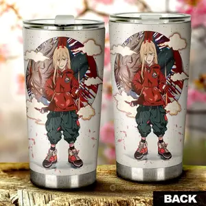 [New Anime Cups - Sale Up To 35%] Power Tumbler Cup, Chainsaw Man Anime Collection, Blood Fiend Character Design, Devil Hunter Aesthetic Drinkware, Cool Anime Coffee Cup Gift For Manga Fans