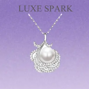 LuxeSpark Hook-Shaped Artificial Pearl Pendant Necklace with Diamond for Weddings and Special Occasions