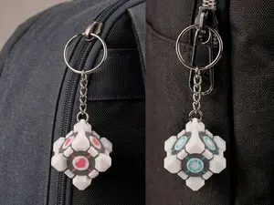 Portal Companion Cube Keychain, 3D Printed Aperture Science Collectible Bag Charm