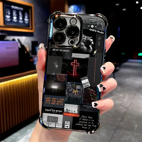 Jesus & Lion Design Shockproof Silicone-PC Smartphone Case with Anti-Slip Surface, 4-Corner Anti-Fall, Transparent Electroplated, Secure Grip, Slim & Lightweight Cover for iPhone 17 16 Pro Max 15 Plus 14 13 12 11 E, Cellphone Protection Accessories