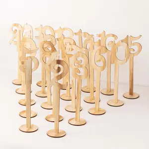 Set of 20 Wooden Wedding Table Numbers Natural 1-20 with Round Holder Base - Rustic Table Signs for Receptions 11" Tall