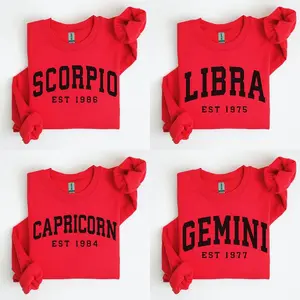 (LEAVE A NOTE OR DM SHOP) Custom Zodiac Sweatshirt - Red, Personalized Year Astrology Pullover, Unisex Crewneck, Cute Horoscope Birthday Gift, Celestial Sign Outfit 2025