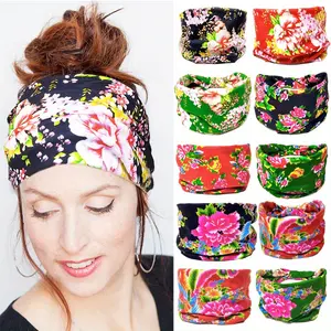 4Pcs/Pack Bohemian Ethnic Retro Printed Colorful Flower Headband, African Style Stretch Yoga Fitness Adjustable Headband, Women's Exercise Daily Face Wash Hair Accessory
