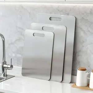 Stainless Steel Cutting Board, Double-Sided Non-Slip Chopping Board, Kitchen Cutting Board, Durable Lightweight & Easy to Clean, Multi-Purpose Meat & Vegetable Chopping Kitchen Tool, Home Kitchen Essential Premium Cutting Board