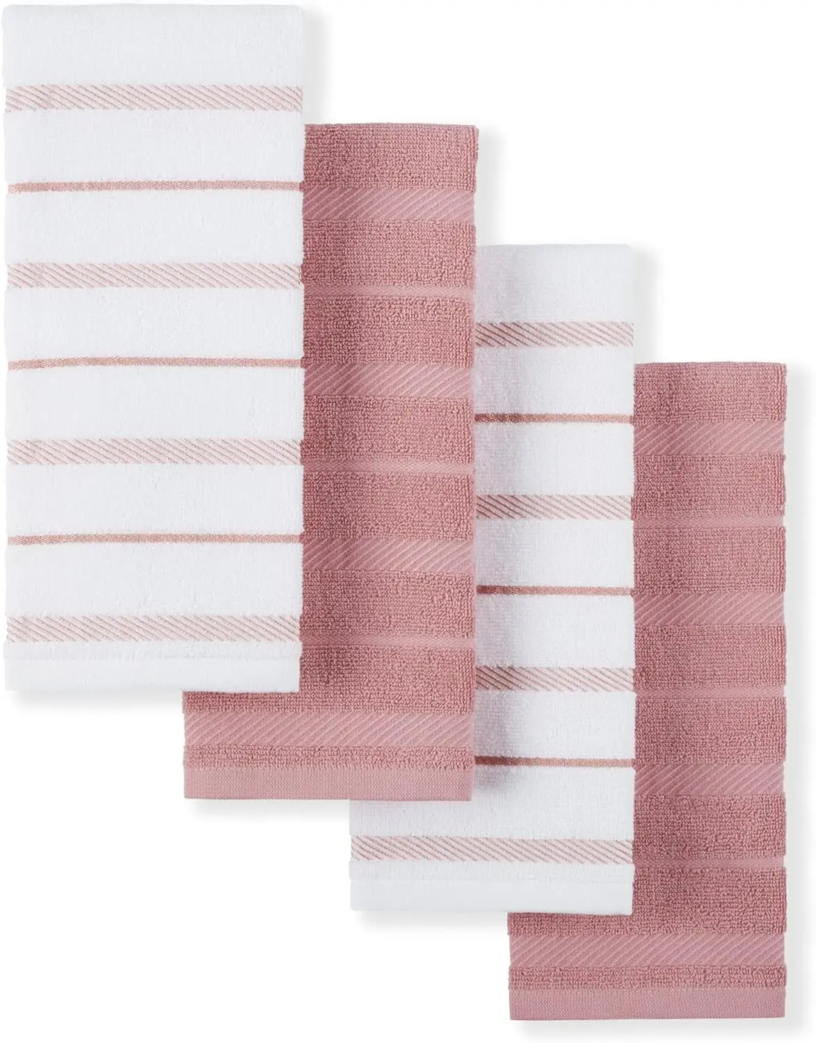 Albany Kitchen Towel 4-Pack Set, Dried Rose/White, 16"x26"
