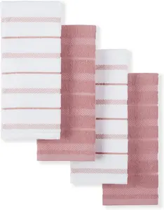 Albany Kitchen Towel 4-Pack Set, Dried Rose/White, 16"x26" Albany Kitchen Towel 4-Pack Set, Dried Rose/White, 16"x26"