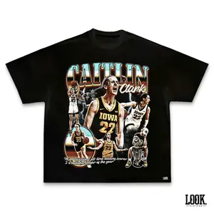 Caitlin Clark IOWA Graphic Tee, Y2K Rap Streetwear T-Shirt, Unisex Crew Neck Tee, Vintage Hip-Hop Graphic, Sports Style, Casual Cotton Fit