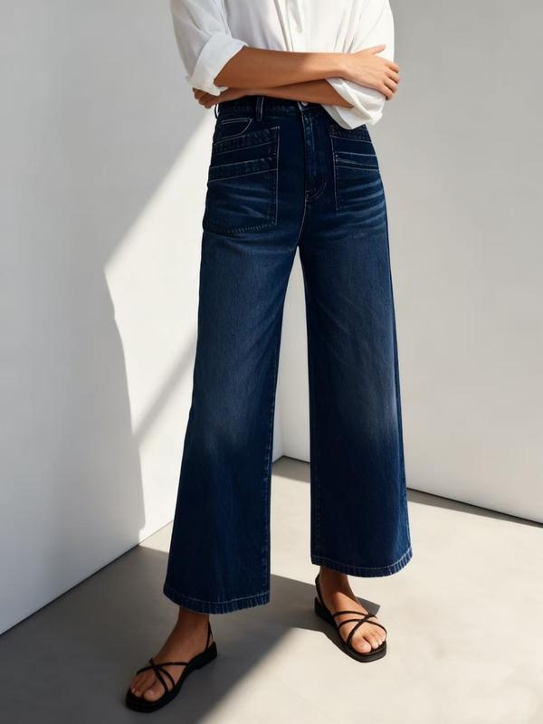 Womens Wide Leg Jeans Straight Leg Stretchy Jeans Baggy Loose Trendy Ankle Denim Pants with Pockets