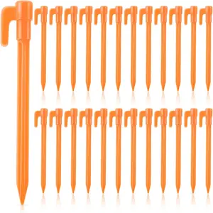 24 Pack Plastic Tent Stakes 5.7 Inch Heavy Duty Canopy Anchoring Pegs Plastic Tent Pegs Sand Stakes Beach Spikes for Camping, Gardening, Landscaping, Backpacking(Orange)