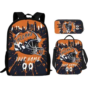 Custom Chicago 3pcs Set Backpacks for Boys, 17" School Bookbag Personalized Name Number Lunch Box Pencil Case Gifts for Girl Boy Men Women