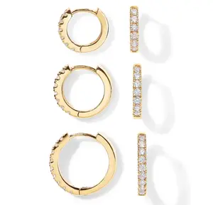 18K Gold Plated 925 Sterling Silver Post 3-Pair Small Gold Hoop Earrings Set | Mini Cartilage Helix Huggie Hoop Pack for Women Men 8mm 10mm 12mm