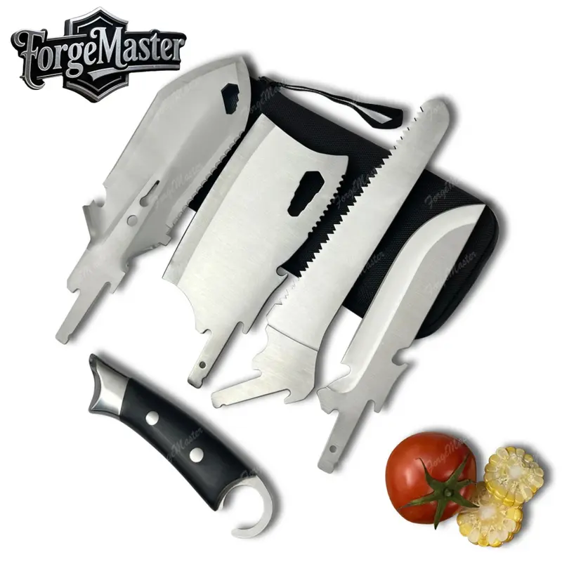 Multifunctional Outdoor Camping Knife Set - 6-Piece Full-Tang Wood Handle Boning & Chef Knives, High-Grade Steel, Versatile for Camping, Grilling, Carving, Fishing, Survival, Gift for Men & Adults