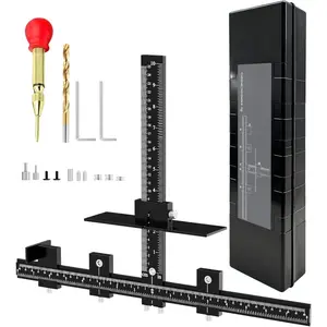Cabinet Hardware Jig, Aluminum Cabinet Handle Jig with Center Punch, Accuracy Cabinet Template Tool for Handles Pulls Door Drawer Installation, Woodworking Tools for Professional Carpenters
