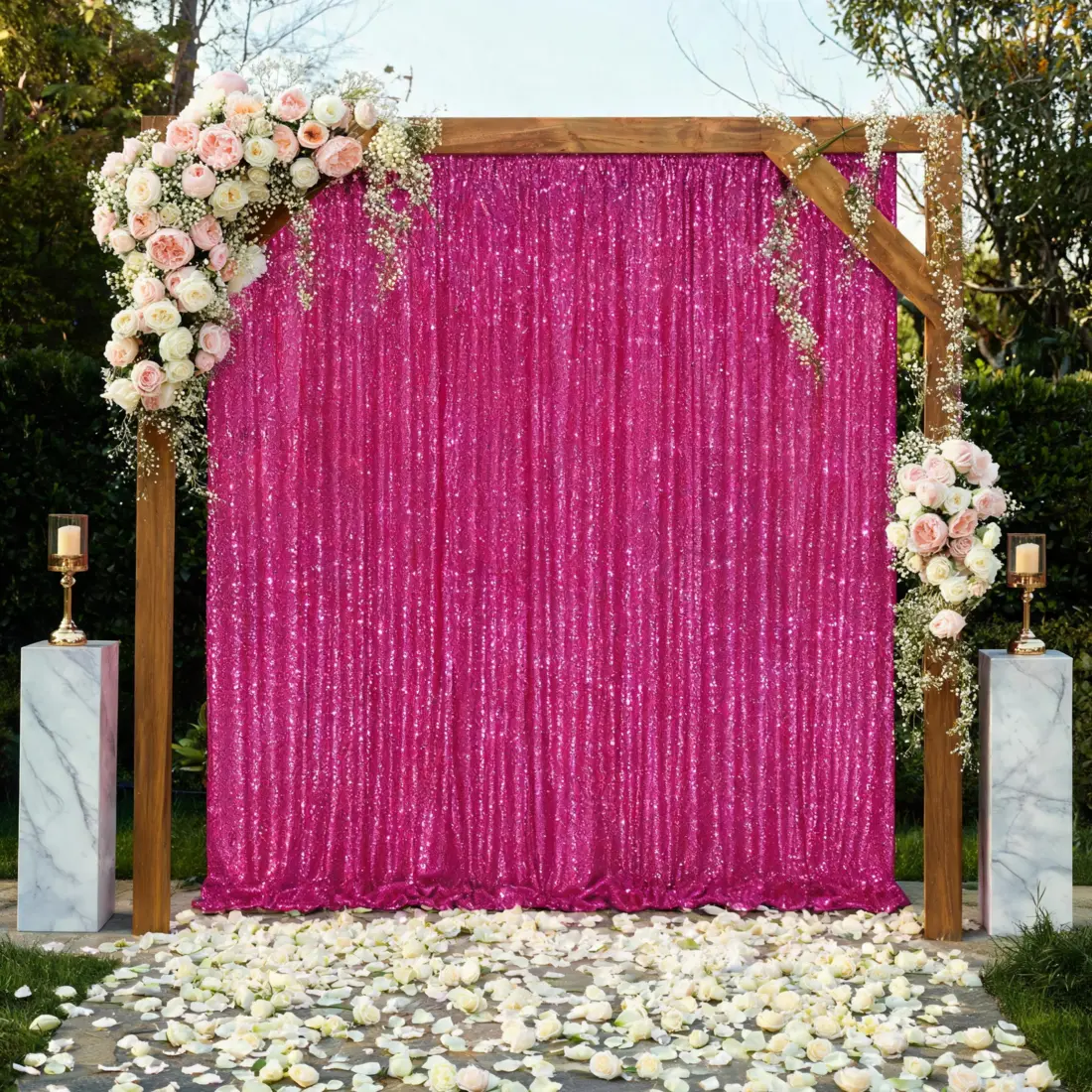 Fuchsia Round Sequin Backdrop Curtain, 1 Panel (10ft x 10ft), Home & Festive Party Supplies for Wedding Photography Props, Birthday Decor