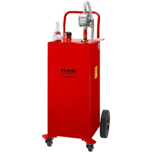 VEVOR 35gal Carbon Steel Gas Transfer Fuel Caddy with 4-Wheel Anti-Static Storage Tank, Manual Pump and Push Handle, Gasoline Container for Cars, Lawn Mowers