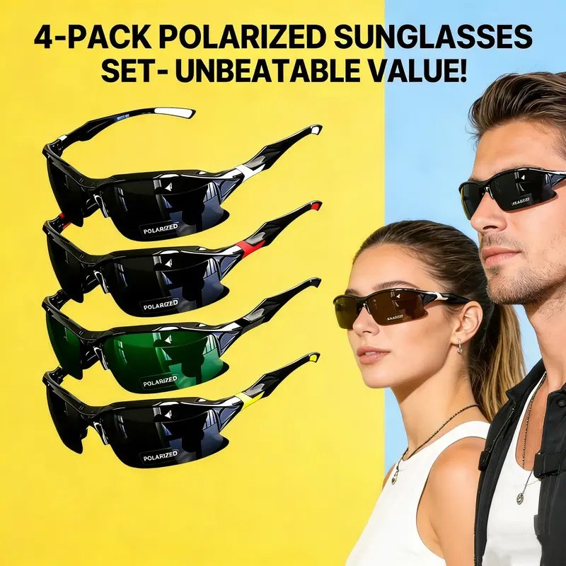 4 Pack Polarized Sunglasses Womens Men Fashion UV Blocking 