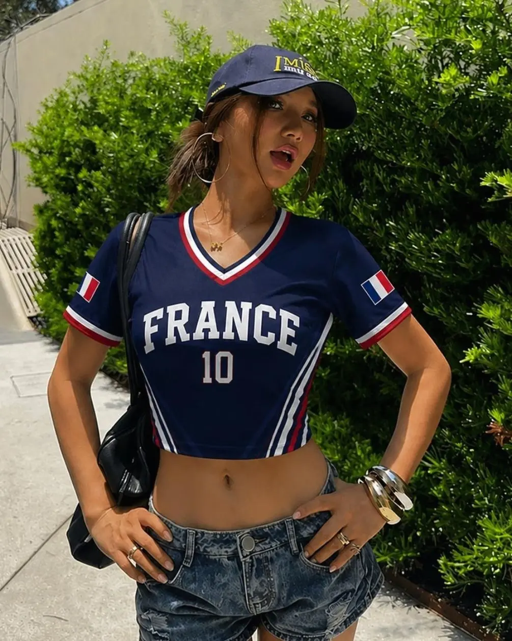 France Soccer Crop Top Jersey, France Flag Football Fan Jersey, Women's Game Day Shirt