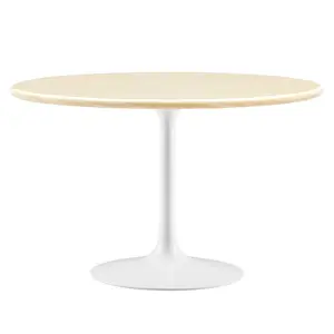 Lippa 48" Round Faux Travertine Dining Table by Modway EEI-6754-WHI-TRA