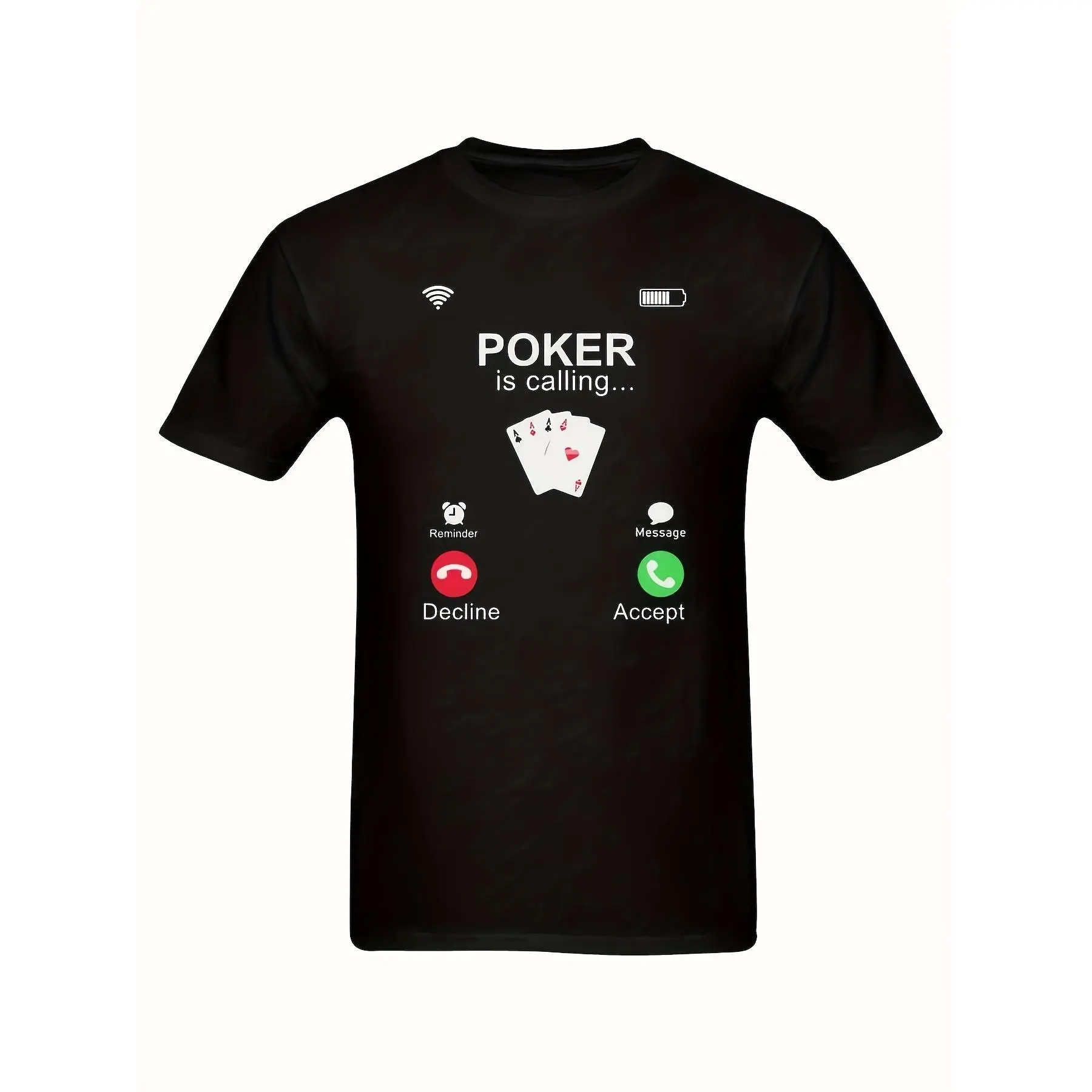 Stylish Poker-Themed Graphic T-Shirt for Men - Black Cotton Tee with 'Poker Is Calling...' Design, Decline & Accept Buttons, Perfect for Poker Lovers and Enthusiasts - Fun and Quirky Gift Idea made in usa Slogan Tees, Streetwear, Cotton Shirt, Shortsleeve