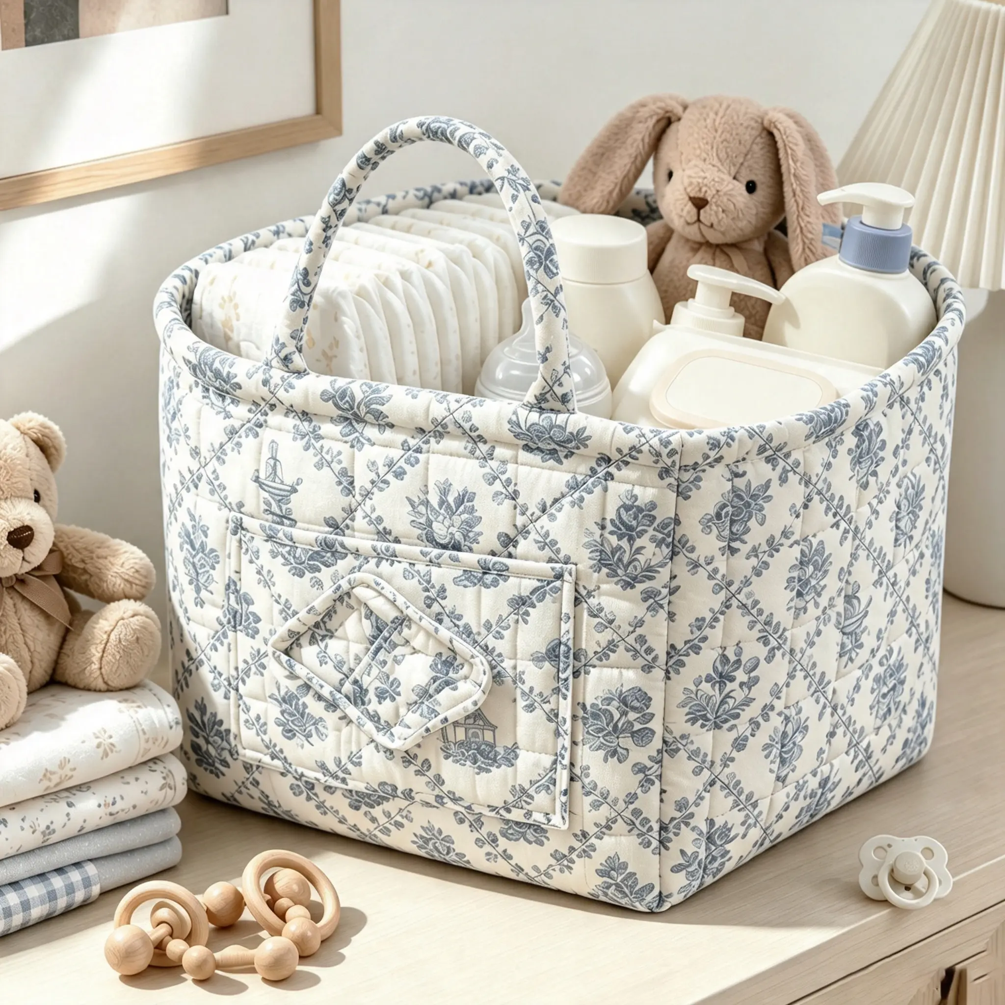 Large-capacity foldable floral storage basket -Multifunctional folding storage basket ,suitable for bedroom, bathroom and washing machine storage, suitable for storing dirty clothes, daily items, toys, portable hand-held storage basket.Women's exclusive.