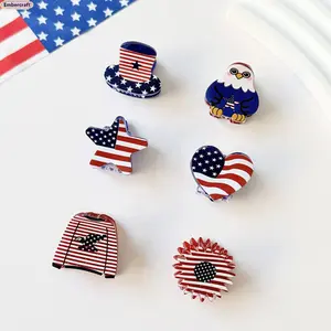 American Flag Mini Grab Clips - Eagle-Shaped, Star-Shaped Hairpins for Independence Day Dress Up, Stylish Fashion Hair Accessories, Star-Shaped Hair Clips