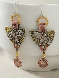 Ethnic Carved Dragonfly Geometric Drop Hook Earrings Indian Jewelry Pendientes Women's Vintage Round Fan Shape Dangle Earrings Brincos Exquisite Jewelry Gift Dangling Earrings