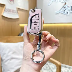 For Toyota Key Fob Cover with Keychain, Key Shell Cover Holder Compatible Toyota RAV4 Fortuner Tundra Camry Highlander Corolla Smart Key Fob