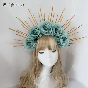 Lolita Headband Halo Headpiece Cosplay Baroque Tiara Crown Women Goddess Mary Sunburst Hair Accessories