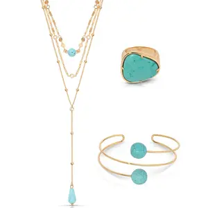 Turquoise Layers Set Lariat Necklace Boho Statement Gifts For Women Elevate Style