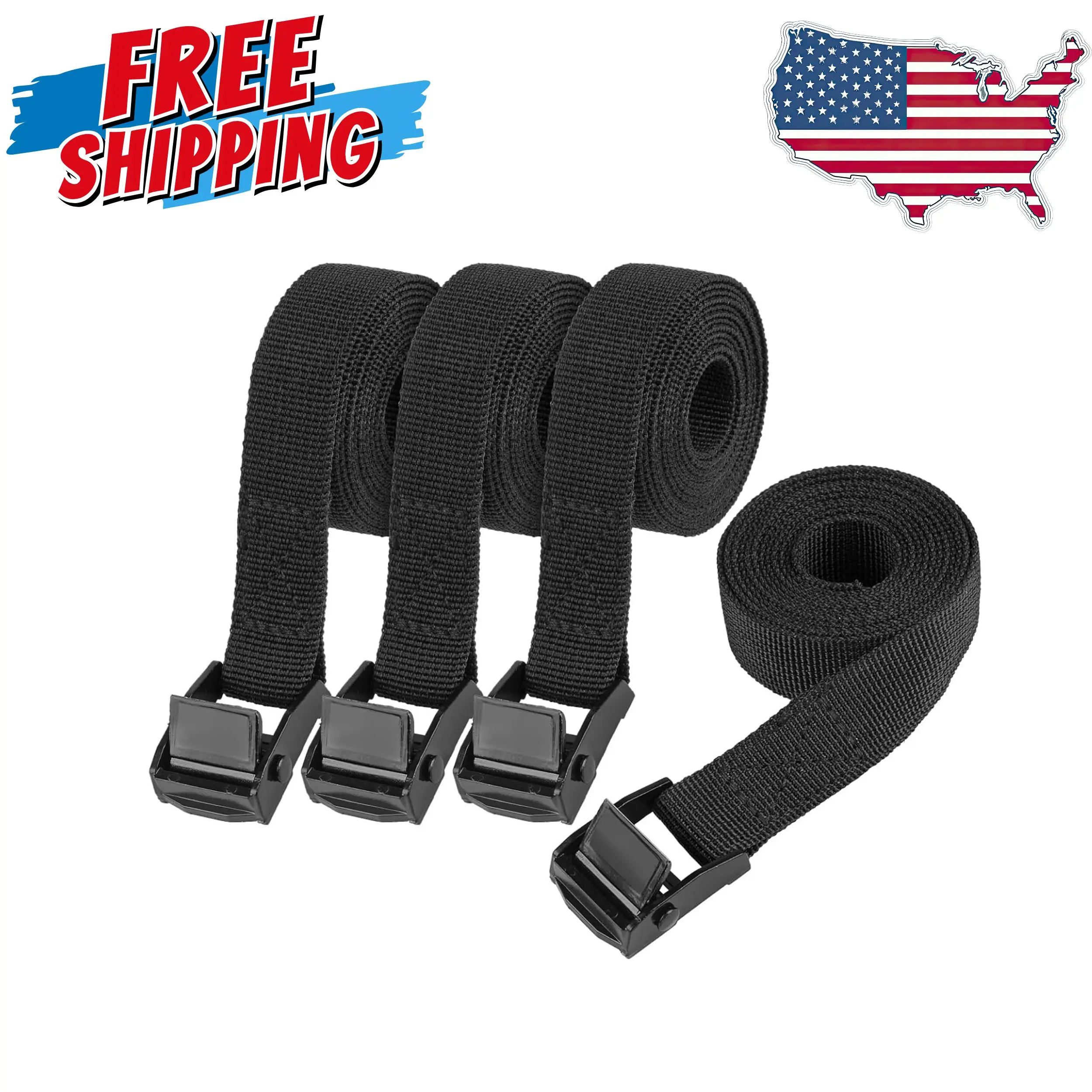 Tie Down Straps, 4 Pcs Lashing Small Straps with Buckles, 0.78" x 5' Adjustable, Black