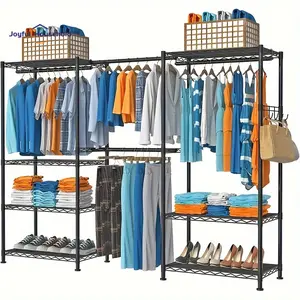 Living Room Bedroom 1Pcs Clothes Rack for Hanging Clothes, Adjustable Heavy Duty Clothing Rack with 4 Hang Rods & 7 Shelves, Load 800LBS, 70.47" L x 13.58" W x 76.77" H, Black