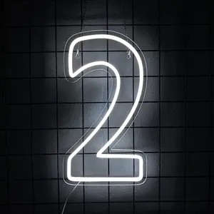 Number 2 Neon Sign Birthday Led Sign Number Two Light Up USB Powered Big Number Sign Light Up Neon Signs for Birthday Night Light Party Anniversary Wedding Christmas Home Bar Decor