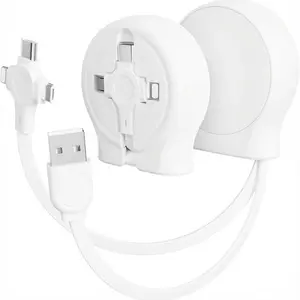 Multi Charging Retractable Cable with USB A to For USB Type C/Micro USB/Lighting Port for Smartphone, Data Sync and Fast Charging Cord for iPhone, iPad, Samsung, Tablets, Laptop and More (White), 5A High Current, Mobile Phone Charging Cable