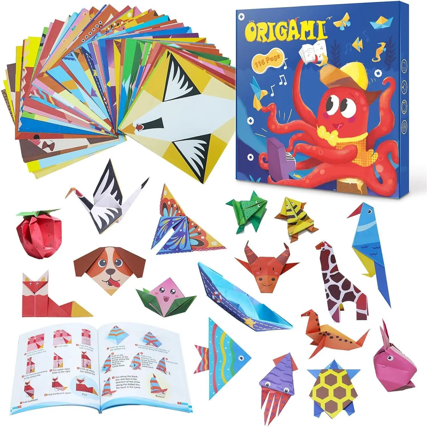 SQ-HDJ009 Origami Kit for Kids Ages 5-16, 108 Sheets with 54 Patterns & Instruction Book | Origami Paper Kit for Beginners & Advanced | Arts & Crafts Toys for Girls & Boys Ages 8-12 | Birthday & Christmas Gifts
