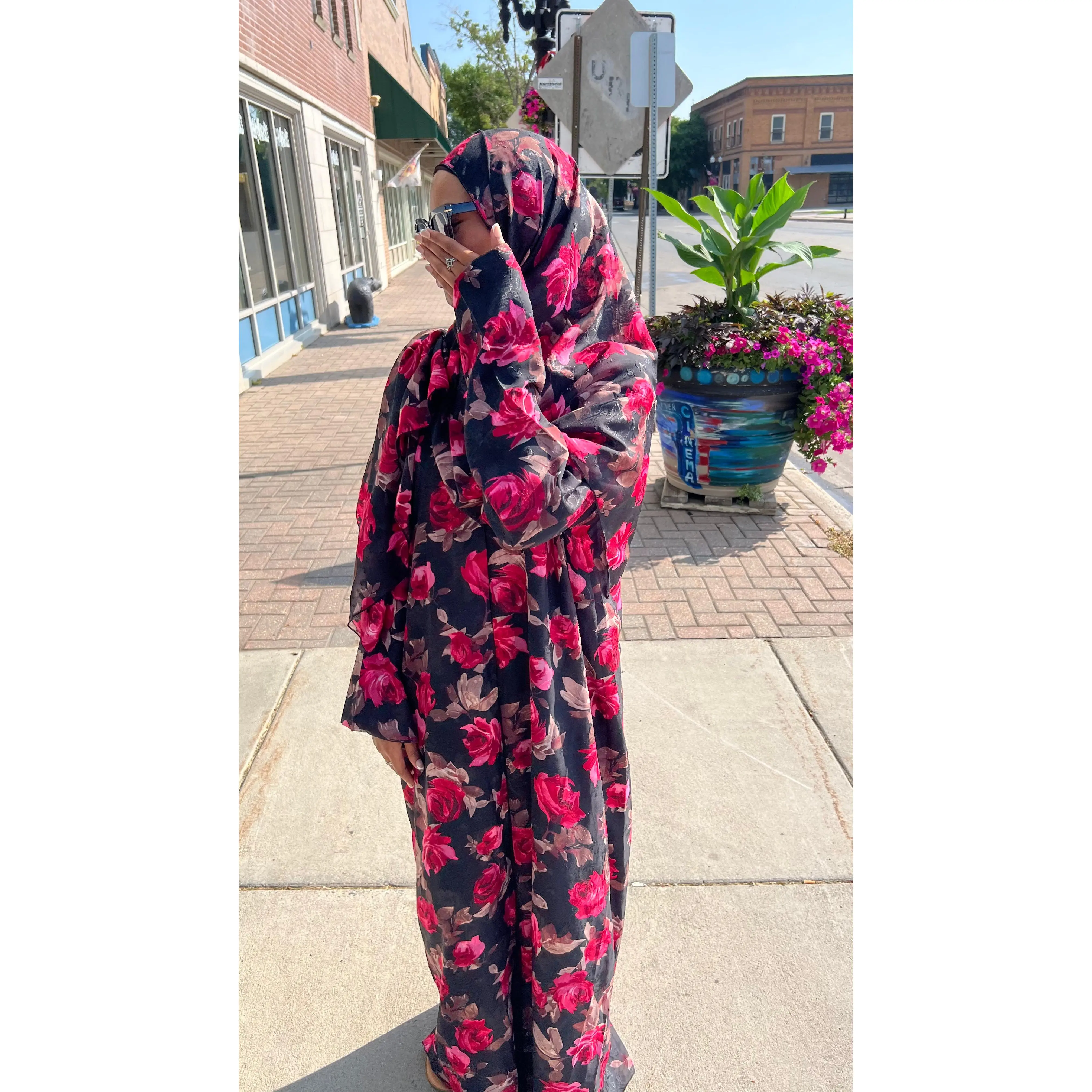 Jouri Rose Floral Double Chiffon Abaya Set