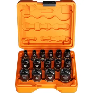 Crosstar 15 PCS Impact Bolt Extractor Set, 3/8" Drive Cr-Mo SAE/Metric Sockets (1/4"-3/4") Tools for Stripped, Rusted Bolts, Nuts, Screws & Studs