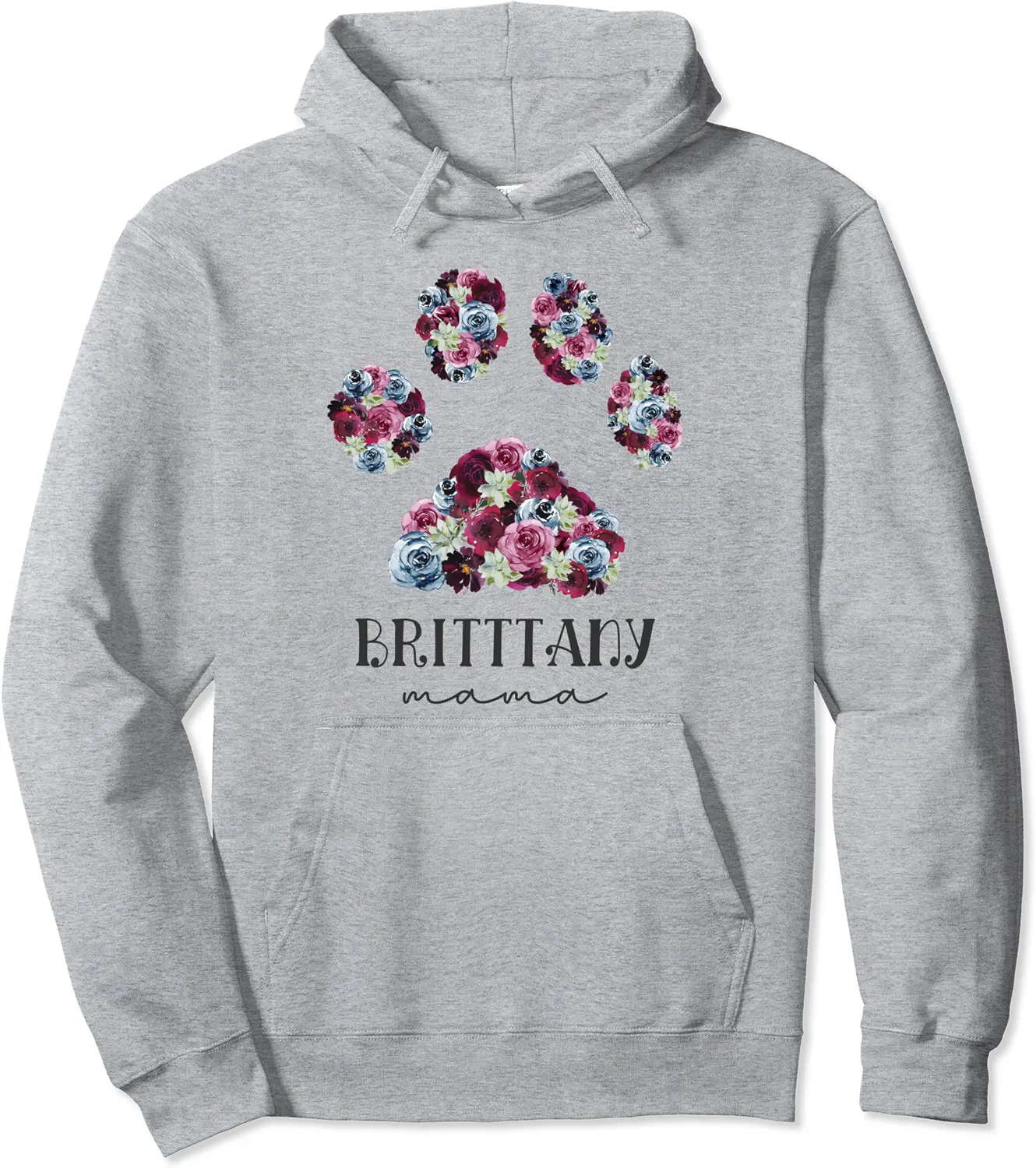 Brittany Mama Floral Paw Dog Mom Pullover Hoodie - 32B091QQM5QR