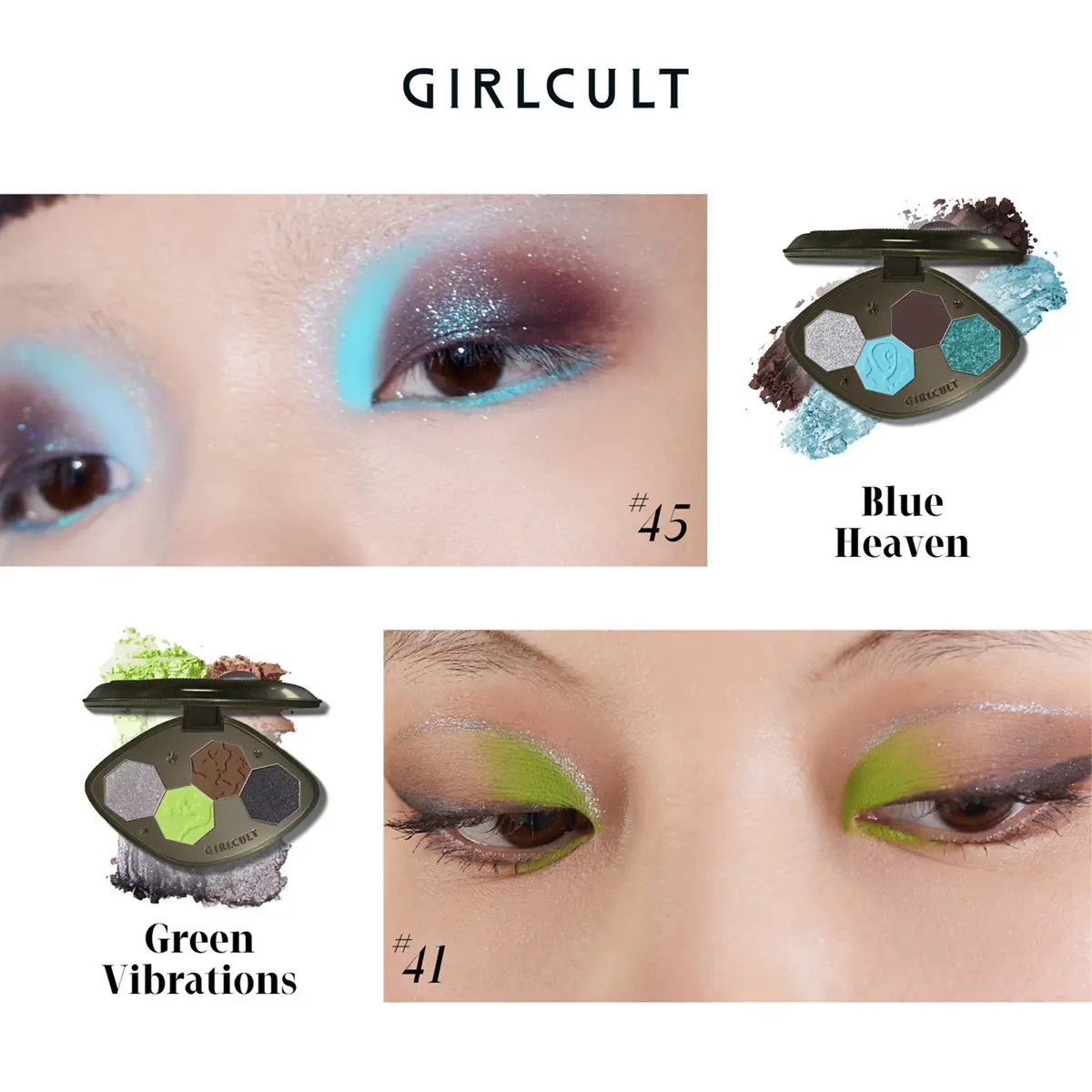 Girlcult Four-Color Eyeshadow Palette, featuring four colors, long-lasting and vivid color, powder design, matte glitter combined with long-lasting, colorful and variable reflective eyeshadow, high-end glitter eyeshadow Makeup Cosmetic Lightweight