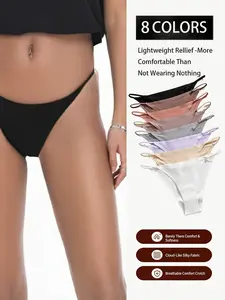 8 Pack Women's Seamless Invisible Thongs Thin Strap Low Rise High Elastic Shaping T-Back Camisole Sexy Underwear