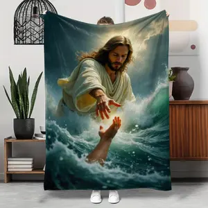 1pc Jesus' Hand Design Flannel Blanket - Soft & Warm Throw Blanket for Sofa, Bed, Office, Travel, Holiday Gift, 280GSM Polyester