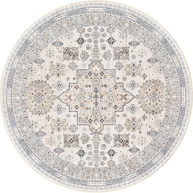 Vintage Round Rug Boho Round Rugs for Living Room Non-Slip Washable Ultra-Thin Large Circle Rugs Soft Low Pile Rug for Bedroom Kitchen