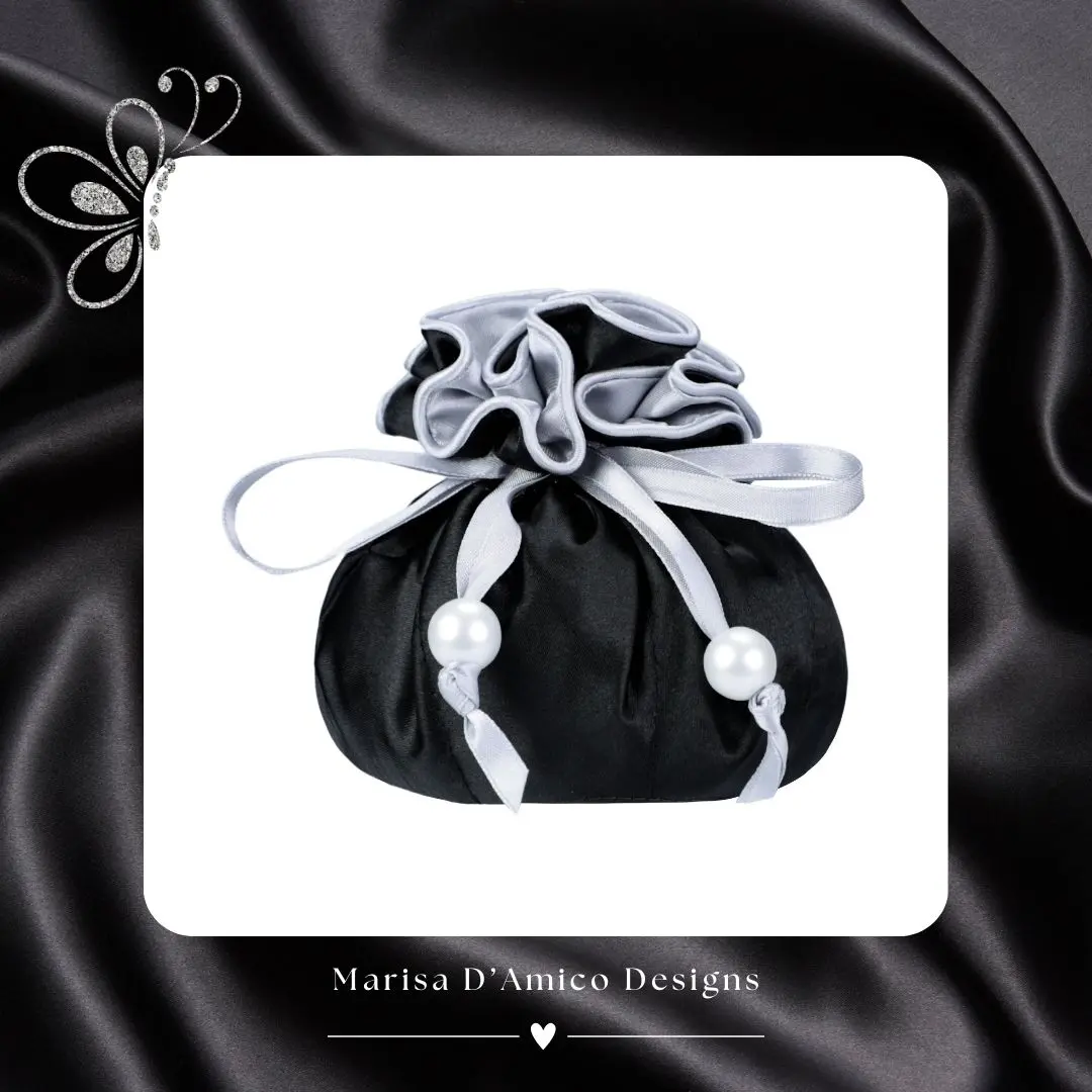 Marisa D'Amico Drawstring Jewelry Pouch in Satin Fabric, 8 Interior Pockets