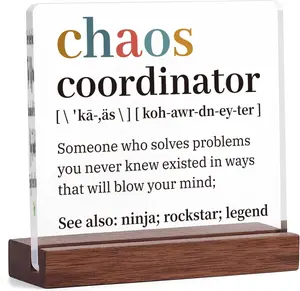 Thank You Gifts for Women Men, Chaos Coordinator Acrylic Sign 10 * 10 CM Presents, Christmas Valentines Day Appreciation Birthday Gifts for Boss Lady Teacher Nurse Coworker Manager Employee