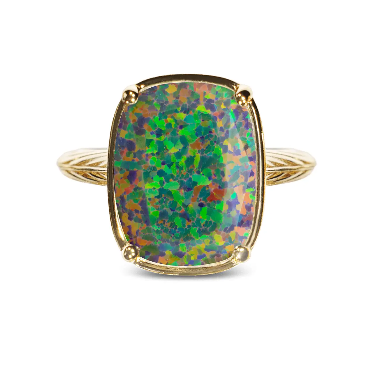 Sterling Silver Greenish Brown Opal Elongated Cushion Ring